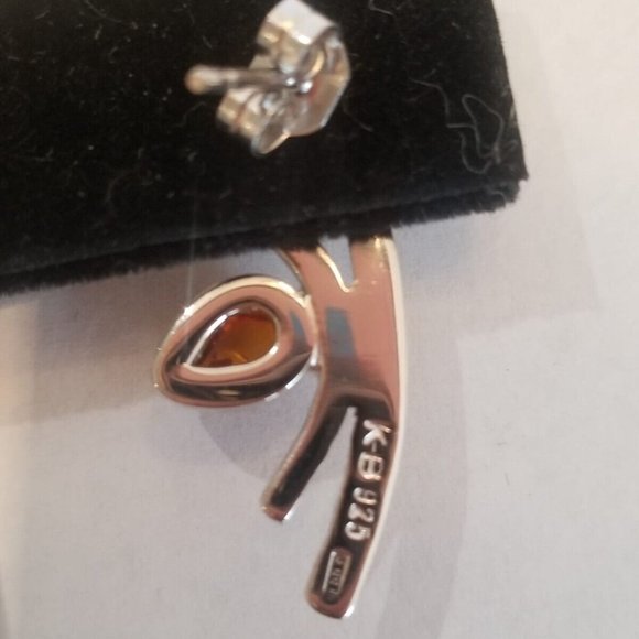 Unique High Shine Non Tarnish 925 Sterling Silver Amber Earrings Made in Italy - Picture 8 of 9